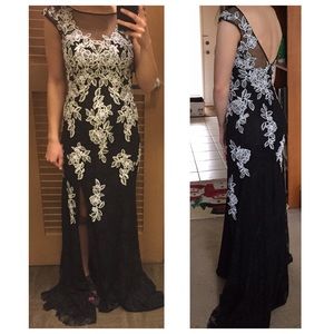 Jovani Long Black & White Dress