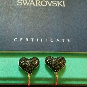 Swarovski Black Heart Clip Earrings