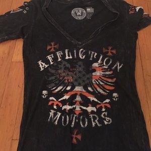 Navy distressed affliction tee