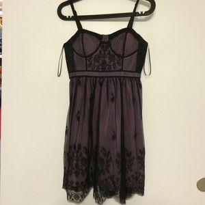 Deep Purple Black Lace Overlay Dress