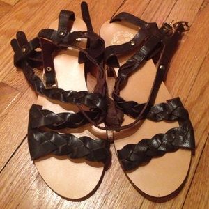 Brown braided sandals