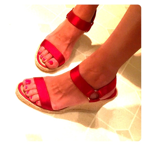 Gorgeous Red Ralph Lauren Espadrille Wedge Sandals