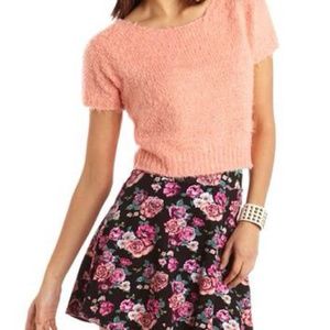 Fuzzy cropped coral sweater