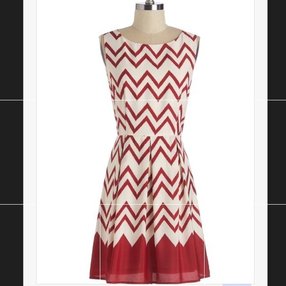 Crimson and white chevron dress.