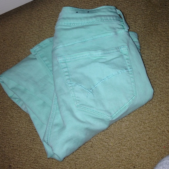 Mint colored skinny jeans
