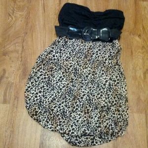 Short strapless black/cheetah print dress.