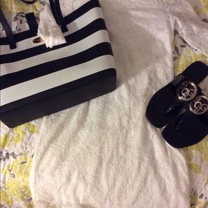 White crocheted dress with fringe ends