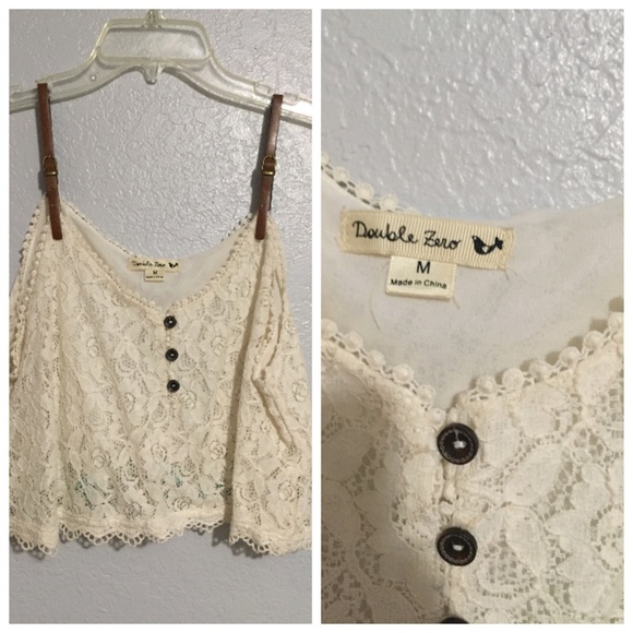 Lace Crop Top with Leather Buckle Straps
