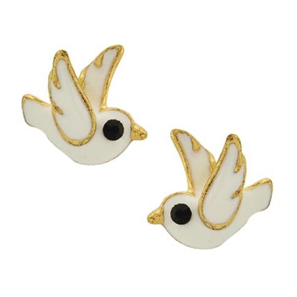 👂🏼Gold Tone White Bird Post Earrings