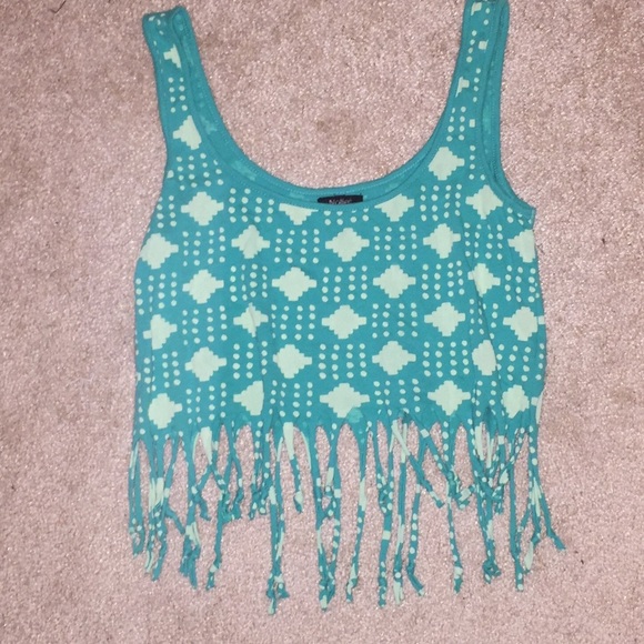 Aqua colored crop top with diamond shaped pattern