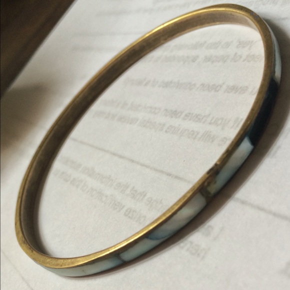 2 mother of pearl/abalone brass and silver bangle - Picture 3 of 4