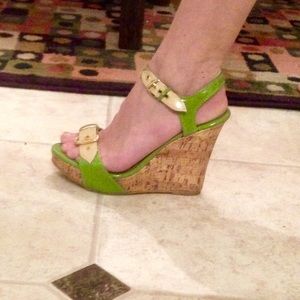 Lime green and cork wedges