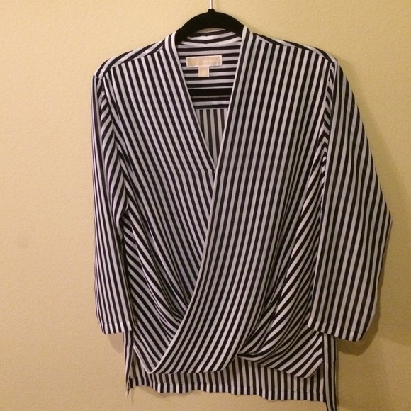 MICHAEL KORS Faux Wrap Navy and White Top