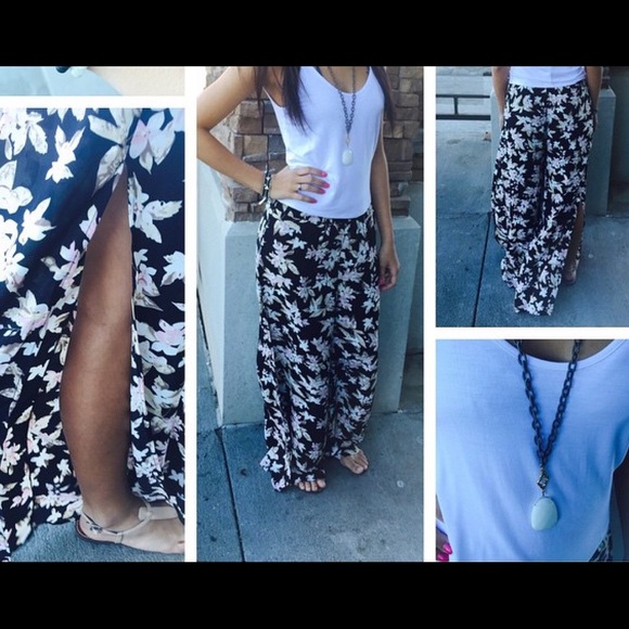 NWT Floral Palazzo Pants with High Slits
