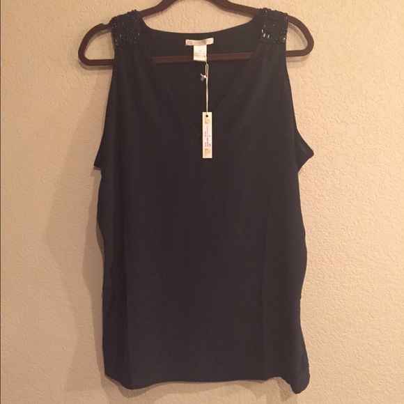 Beaded black sleeveless blouse