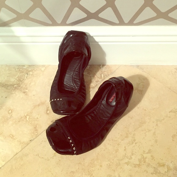 Prada Scrunch Patent Flats