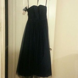 Prom dress dark blue soft net ball gown