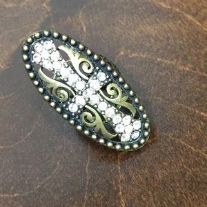 Long Bronze Adjustable Ring With Rhinestone Cross