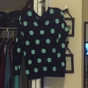 Forever 21 navy and teal polka dot sweater