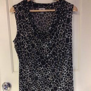 Black and White Cowl Neck Sleeveless Top.