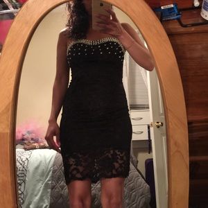 Pearl and lace little black dress