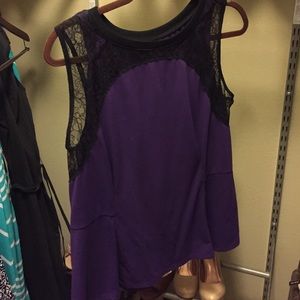 Purple peplum top with black lace sleeve