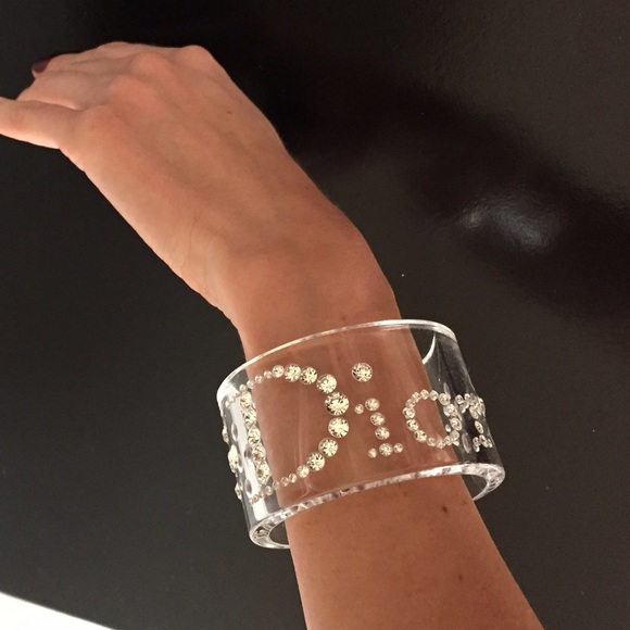 Christian Dior Lucite Cuff Bangle with Crystals
