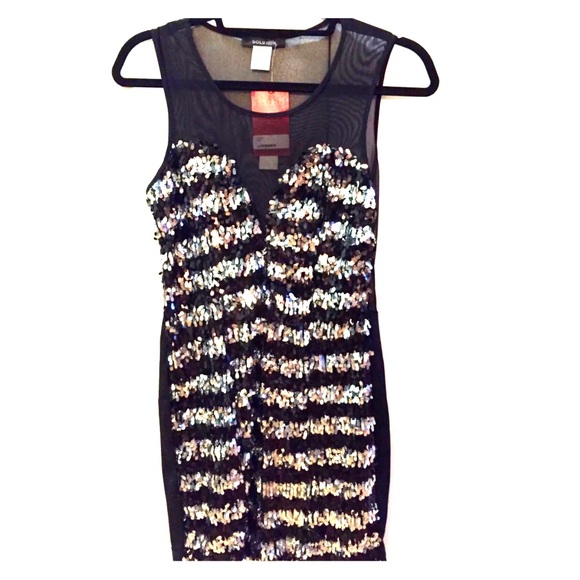 Sequin Illusion Party Dress- Black & Silver- (M)