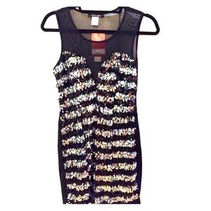 Sequin Illusion Party Dress- Black & Silver- (M)