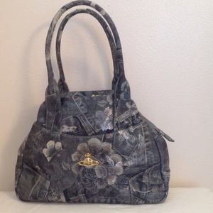 VIVIENNE WESTWOOD Grey Denim Silver Floral Satchel