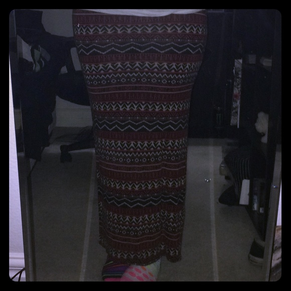 Red/black/beige maxi tribal skirt