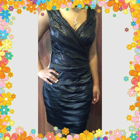 Sequin top black dress