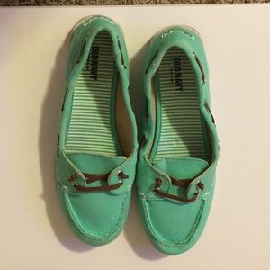Mint green boat shoes