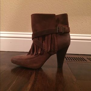 Brown suede joie fringe boots