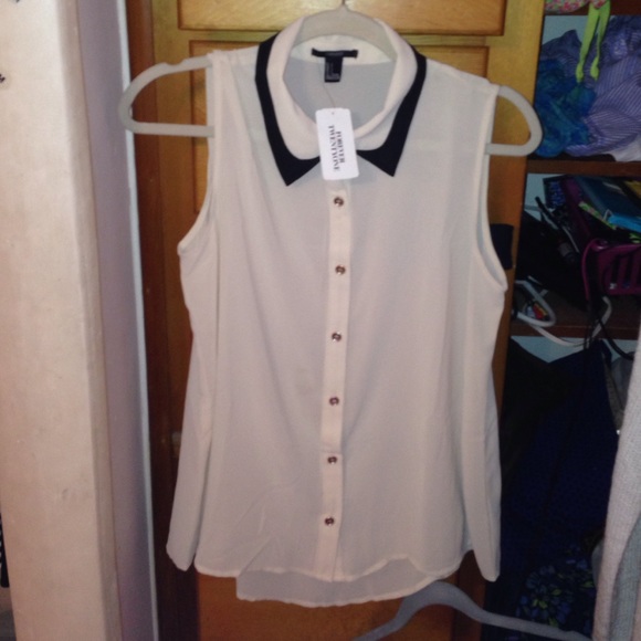 Nude and black collared chiffon tank.