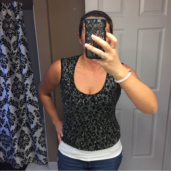 Black & silver glittery xoxo medium leopard top.