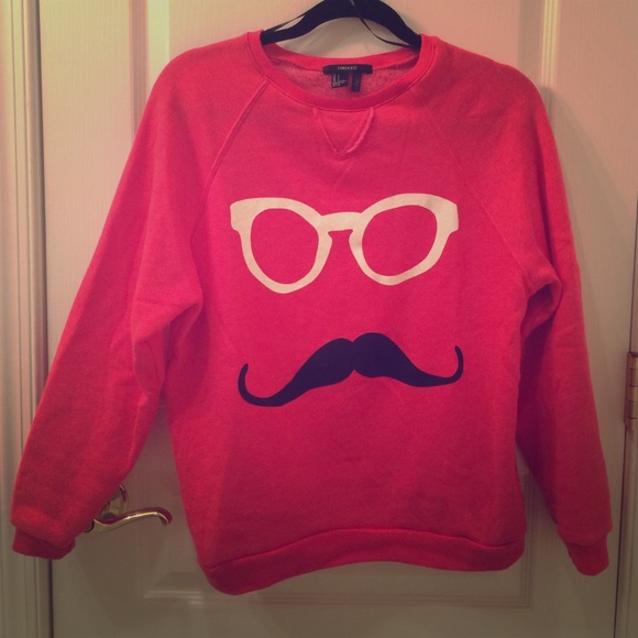 Pink Sweatshirt w/ Glasses & Mustache - Picture 1 of 3