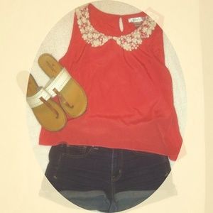 Coral Tank W/ Lace PeterPan Collar
