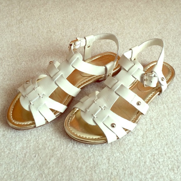 White and Gold Sandal Flats - Picture 1 of 2