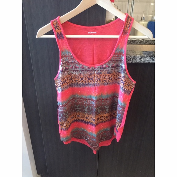 Express Orange/Sequin Razor Back Tank S