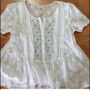 White flowy beaded Anthropologie top