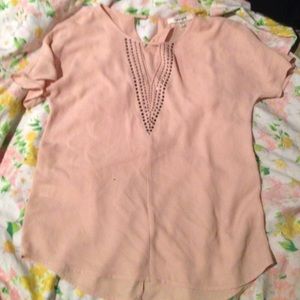 Daniel rainn Pink top with black stone neckline