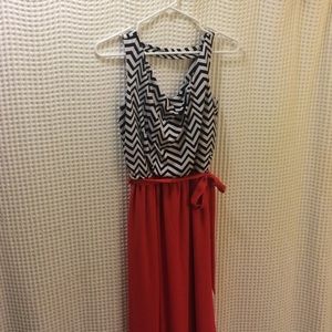 Chevron & Red Maxi dress