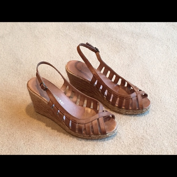 Leather peep toe wedges