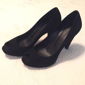 Banana Republic Black Suede Peep Toe Heels