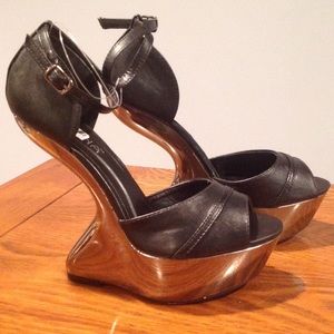 Black and Chrome Invisible Heel Platforms