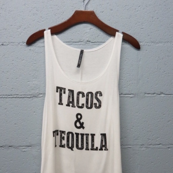 🆕 Tacos & Tequila White Tank Top - Picture 3 of 3