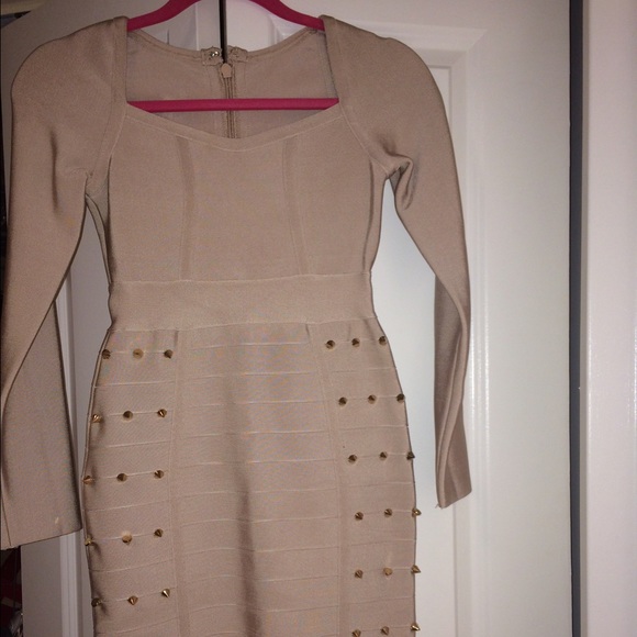 Tan dress with gold studs