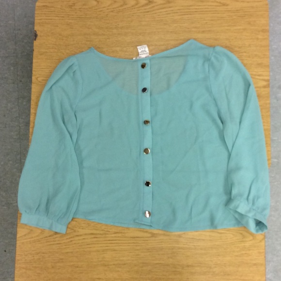 Cropped Turquoise Buttoned Blouse - Picture 2 of 2