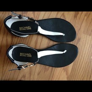 Michael Kors T strap sandals. Black and white.